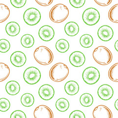 Whole kiwi and sliced kiwi. Seamless vector pattern.