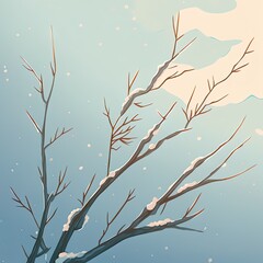Dry branches in the snow, winter nature.