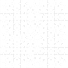 Puzzles grid template. Jigsaw puzzle pieces, thinking game and  jigsaws detail frame design. Business assemble metaphor or puzzles game challenge vector.