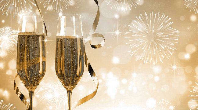 Glamouröse Silvesterparty mit Champagner und Feuerwerk