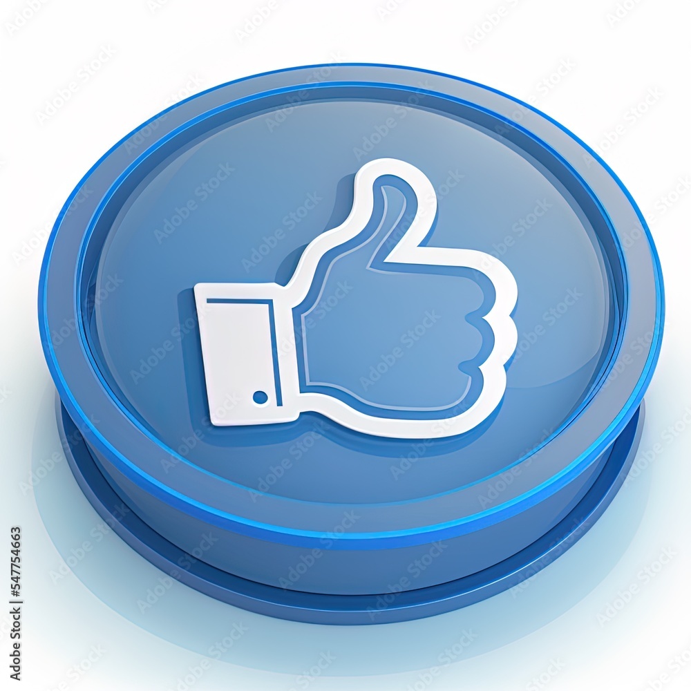 Poster blue like icon thumbs up social sign or notification button symbol graphic design element isolated o