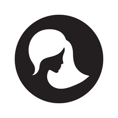long hair style icon, logo of women's face on white background