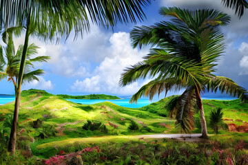 Fototapeta na wymiar caribbean beach with palm trees