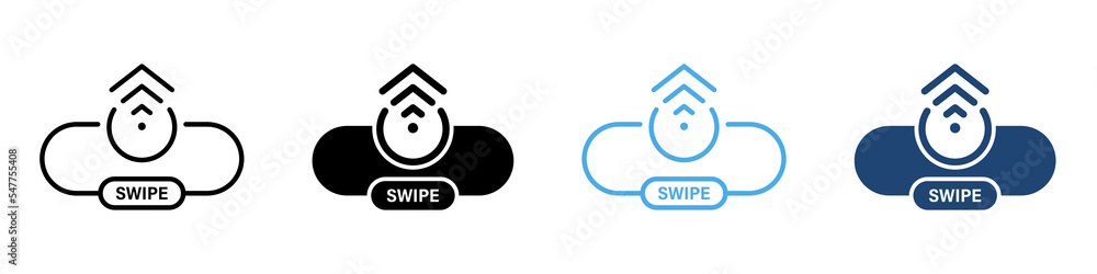 Poster slide drag button line and silhouette color icon set. swipe up button arrow creative symbol collecti
