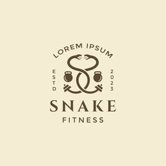 Fitness snake logo design template flat vector