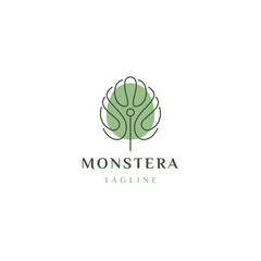 Monstera leaf logo vector icon illustration line outline monoline