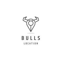Bull location with line art style logo design template flat vector