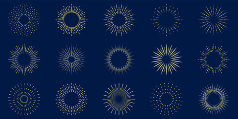 Sunbeam Abstract Icon. Circle Radial Light Vintage Decoration Emblem. Sunburst, Sunlight, Sunbeam, Sunrise Retro Symbol. Sparkle of Starburst. Star Blast Collection. Isolated Vector Illustration