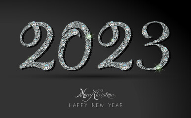 Happy New Year 2023 greeting card. Diamond background - 547756447