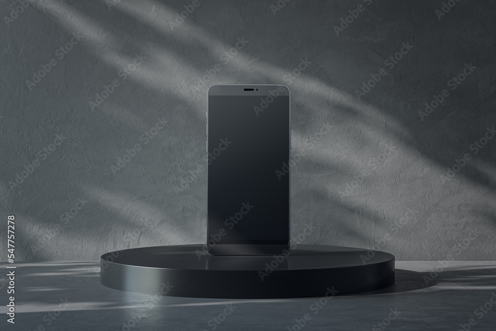 Aufkleber front view on blank black modern mobile phone screen with place for your logo or text on dark glossy