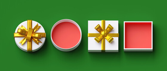 Top view open red gift box. surprise gift box and win the big jackpot prize. design for the festival Merry Christmas. Happy New Year. Birthday. Greeting card. 3D rendering illustration.