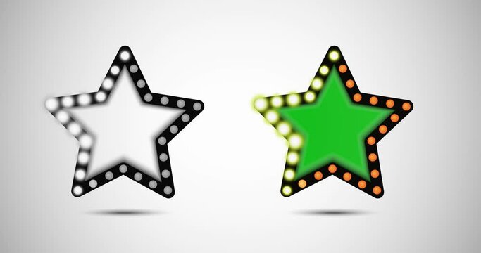 Set Of Beautiful Stars With Marquee Lights Flashing On White Background. Motion Graphics.