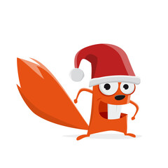 funny cartoon squirrel with santa clause hat