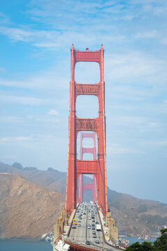 Vertical image of the Golden Gate Bridge in San Francisco California