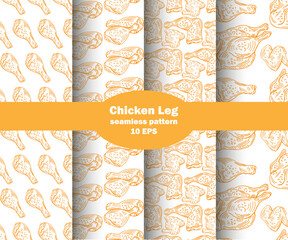 Chicken pattern including seamless on a white background. Chicken vector illustration. Cut of meat set. Big Set
