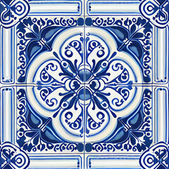 hand painted historic blue and white ceramic tiles