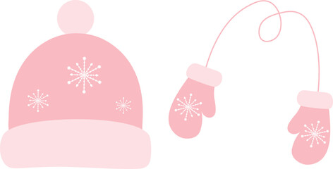 Winter Pink Hat and Mittens vector illustration