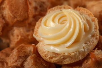 Custard-filled profiteroles ready to serve.