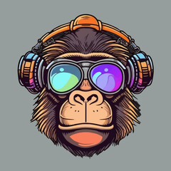 Monkey Head Face mascot logo Illustration. Geek Chimpanzee Icon Badge