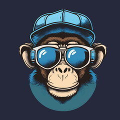 Monkey Head Face mascot logo Illustration. Geek Chimpanzee Icon Badge