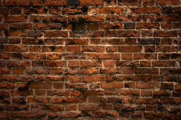 Brick wall of red color, background
