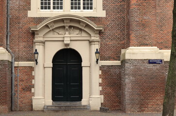 Fototapeta na wymiar Amsterdam Westerkerk Church Side Entrance Close Up, Netherlands