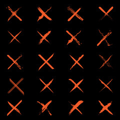 brush grunge style cross icon set