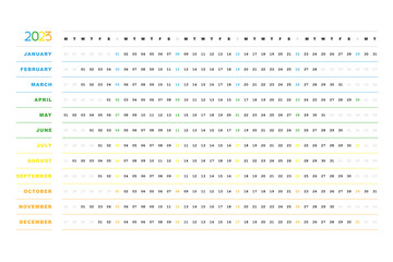 2023 calendar colorful horizontal lines