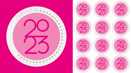 2023 calendar pink cercles