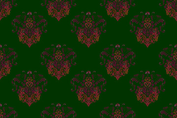 Seamless pattern with interesting doodles on colorfil background. Pano. Raster illustration.