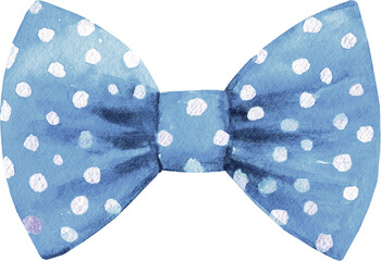 Watercolor blue polka dot bowtie illustration. Hipster funny clothes accessories, character creator decor fashion element isolated. Cute drawing clipart element cutout for man, woman, summer clothes	