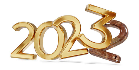 golden metallic 2023 with a rusty number 2 for the year 2022, 3d-illustration