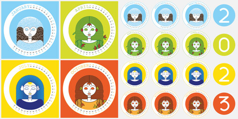 2023 colorful calendar four seasons illustration