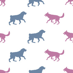 Seamless pattern. Running and jumping two dogs. Dog silhouette. Endless texture. Design for wallpaper, wrap, fabric, decor. Vector illustration.