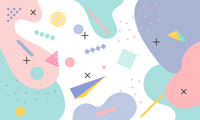 Abstract memphis background. Seamless pattern isolated on a white background. Colorful pattern from geometric shapes in Memphis 80s-90s style.