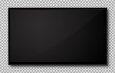 TV with empty black screen. Empty TV frame with shadow isolated on transparent background. Modern stylish lcd monitor, led type. Blank television template &ndash; stock vector