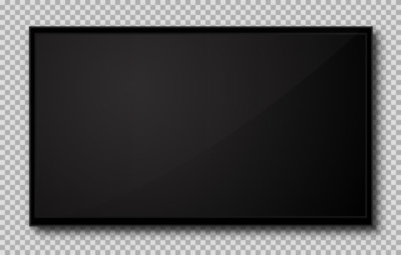 TV with empty black screen. Empty TV frame with shadow isolated on transparent background. Modern stylish lcd monitor, led type. Blank television template – stock vector