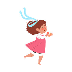 Happy Little Girl Having Fun Playing and Enjoying Summer Vector Illustration