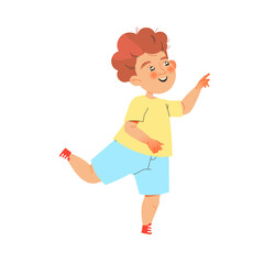 Happy Little Boy Having Fun Playing and Enjoying Summer Vector Illustration