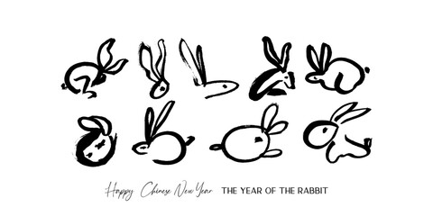 Rabbit icon brush Japanese calligraphy. Vector design