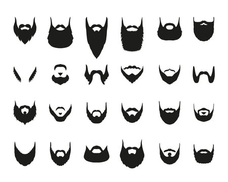 Set of isolated vector face hairstyles. Types of beards and mustaches. Big collection of hairdresser.