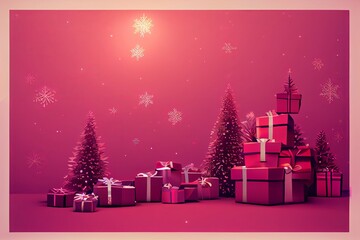 Christmas tree with a gifts isolated on pink background.