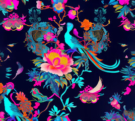 Fototapeta na wymiar Neon chinoiserie pattern for arts and crafts