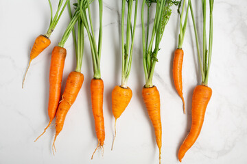 Overhead view of bunch of fresh carrots
