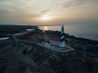Drone with images of the Favarix lighthouse on the European coast.
