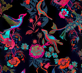 Fototapeta na wymiar Neon chinoiserie pattern for arts and crafts