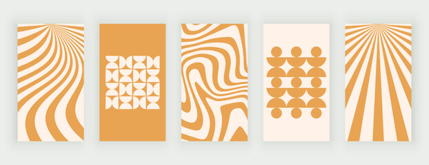 Orange groovy retro backgrounds for stories with wavy lines
