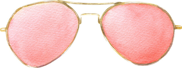 Watercolor TRANSPARENT sunglasses illustration, red aviator cool glasses. Hipster funny clothes accessories, character creator decor fashion element .Cute drawing clipart element cutout,costume 