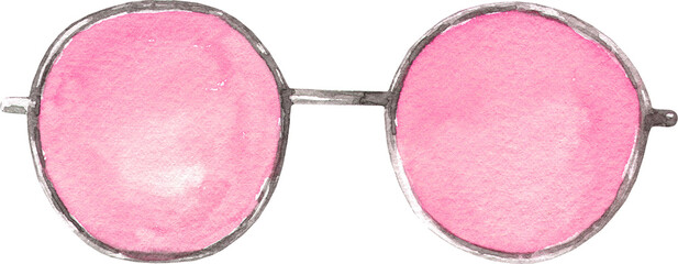 Watercolor pink TRANSPARENT hippie round sunglasses,glasses illustration. Hipster funny clothes accessories, character creator decor fashion element isolated. Cute drawing clipart element cutout 