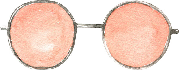 Watercolor orange TRANSPARENT hippie round sunglasses,glasses illustration. Hipster funny clothes accessories, character creator decor fashion element isolated. Cute drawing clipart element cutout 